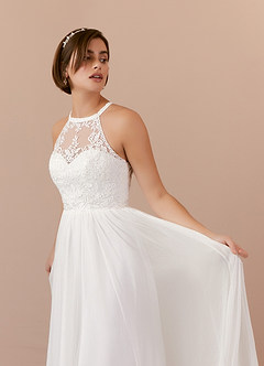 Azazie Annalise Wedding Dresses A-Line Lace Crinkle Chiffon Chapel Train Dress image5