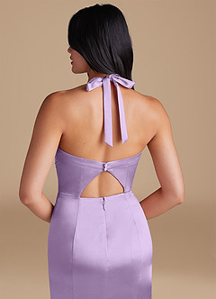 Azazie Emeria Bridesmaid Dresses Lilac Sheath Side Slit Metallic Satin Dress image4
