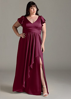 Azazie Omari Bridesmaid Dresses Mulberry A-Line Stretch Satin Dress image9