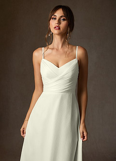 Azazie Kali Vestidos de novia Vestido de Crema de gasa arrugada de Corte en A con Cuello en V Plisado image5