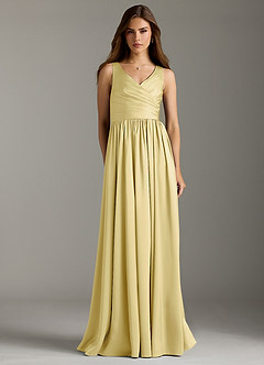 Azazie Keyla Bridesmaid Dresses Lemon Sorbet A-Line Pleated Stretch Satin Dress image4