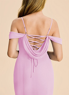 Azazie Nira Junior Vestido Rosa Caramelo de Gasa de Corte Sirena con Drapeado image7
