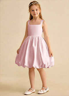 Azazie Nirvana Robe Demoiselle D'honneur Fillette Robe Princesse en Mat Satiné Rayé Rose Poudré image5