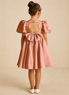 Azazie Muffin Flower Girl Dresses MAI TAI A-Line with Sleeves Matte Satin Dress image1