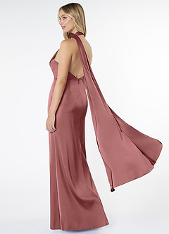 Azazie Kaylani Brautjungfernkleider Meerjungfrau-Linie Hoher Kragen Stretch-Satin Kleid Amethyst image4