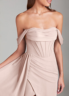 Azazie Amyra Bridesmaid Dresses Rose Petal Sheath Off the Shoulder Chiffon Convertible Dress image5