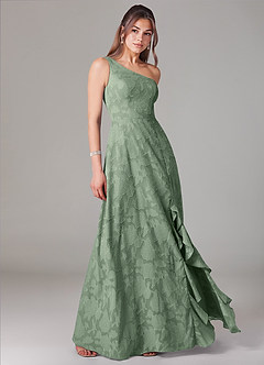 Azazie Ellianna Bridesmaid Dresses Matcha A-Line One Shoulder Floral Burnout Dress image3