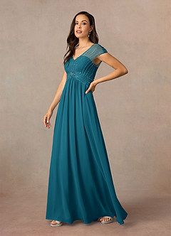 Azazie Star Mother of the Bride Dresses Ink Blue A-Line V-Neck sequins Chiffon Dress image2