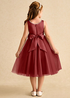 Azazie Twinsie Flower Girl Dresses Rust A-Line Bow Tulle Dress image2