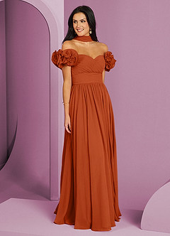 Barbie ♥ Azazie Jurken voor bruidsmeisjes Converteerbaar Jurk van Chiffon met A-Lijn Off the Shoulder Verbrande Sinaasappel image15