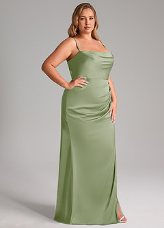 Azazie Leonis Bridesmaid Dresses Dusty Sage Mermaid Pleated Stretch Satin Convertible Dress image14