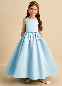 Azazie Daisies Flower Girl Dresses Sky Blue Ball-Gown Bow Matte Satin Dress image2