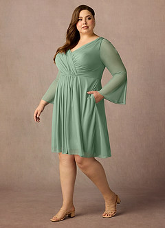 Azazie Teraso Final Sale Dusty Blue A-Line Pleated Mesh Dress image11