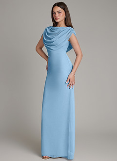 Azazie Hadley Abiti da Damigella Abito Sirena in Chiffon Plissettato Blu Acciaio image9