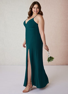 Azazie Becca Bridesmaid Dresses Pine Sheath V-Neck Chiffon Dress image9