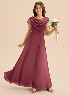 Azazie Lambie Junior Merlot A-Line Pleated Chiffon Dress image3