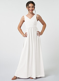 Azazie Kora Junior White A-Line Pleated Chiffon Dress image1