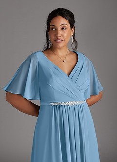 Azazie Tricia Mother of the Bride Dresses Steel Blue A-Line V-Neck Pleated Chiffon Dress image9