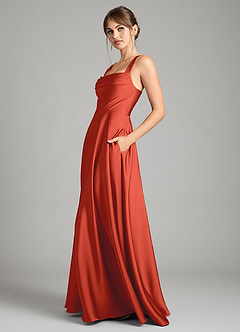 Azazie Shaude Vestidos de damas de honor Vestido de Óxido de Satén Elástico de Corte en A con Plisado image10