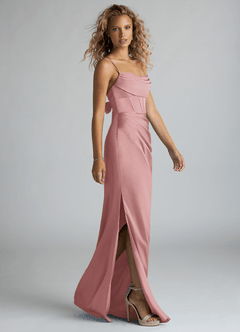 Azazie Mai Robes de demoiselle d'honneur Robe Fourreau en Satin extensible Plissée Rose Poussiéreuse image4
