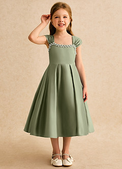 Azazie Yosemite Flower Girl Dresses Pistachio Ball-Gown Sweetheart Neckline Matte Satin Dress image5