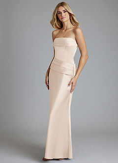 Azazie Lenya Bridesmaid Dresses White Alabaster Sheath Pleated Stretch Satin Dress image4