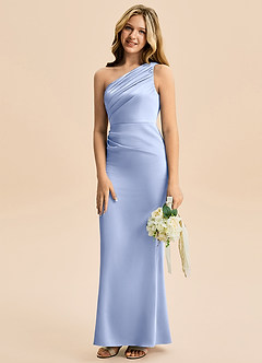 Azazie Akilah Junior Ice Sheath Pleated Stretch Satin Dress image5