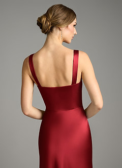 Azazie Alouette Bridesmaid Dresses Scarlet Mermaid Pleated Stretch Satin Dress image4