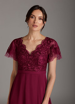 Azazie Singer Final Sale Agave A-Line V-Neck Lace Chiffon Dress image6