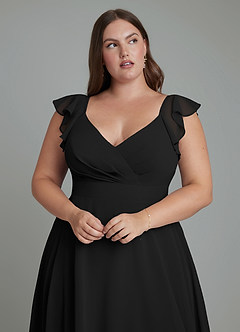 Azazie Leilani Abiti da Damigella Abito A-Line in Chiffon Plissettato Nero image6