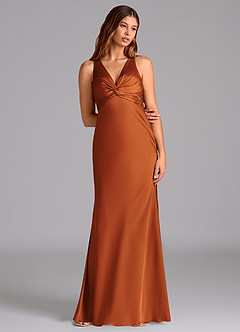 Azazie Hati Brudtärnklänningar Klä av Sjöjungfru i Stretch Satin Kanel image3