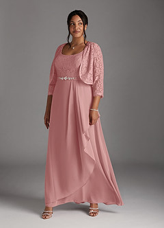 Azazie Ainsling Mother of the Bride Dresses Dusty Rose A-Line Square Neckline Lace Chiffon Dress image14