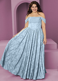 Barbie ♥ Azazie Vestidos de damas de honor Vestido de Azul Cielo de Devorado Floral de Corte en A Convertible con Vestidos sin tirantes image7