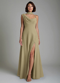 Azazie True Robes de demoiselle d'honneur Robe Trapèze en Mousseline de soie Plissé Vert Mousse image6