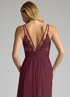 Azazie Maren Allure Bridesmaid Dresses Cabernet A-Line V-Neck Lace Chiffon Dress image2