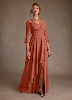 Azazie Eire Kleider für die Brautmutter A-Linie Plissee Chiffon Kleid Lehm image1