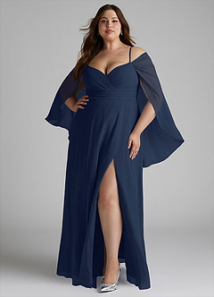 Azazie Cienna Bridesmaid Dresses Dark Navy A-Line Off the Shoulder Chiffon Dress image7