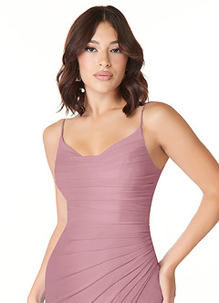 Azazie Deandra Bridesmaid Dresses Vintage Mauve Mermaid Pleated Mesh Dress image4