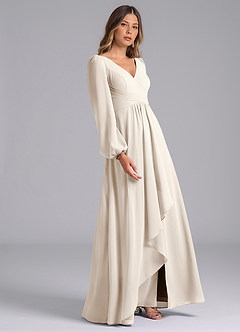 Azazie Liah Bridesmaid Dresses White Alabaster A-Line Long Sleeve Chiffon Dress image5