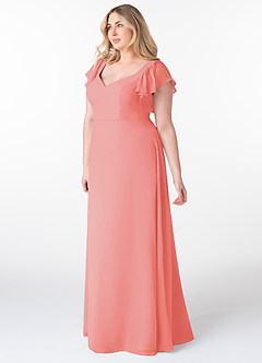 Azazie Syenna Brautjungfernkleider A-Linie Gestreift Chiffon Kleid Koralle image8