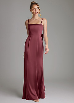 Azazie Zherra Vestidos de damas de honor Vestido Merlot de Satén Elástico de Corte Sirena con Lazo image4