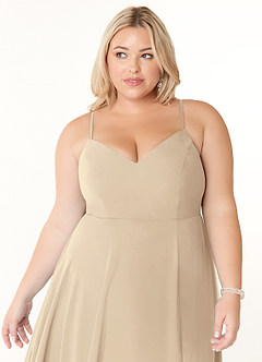 Azazie Clarissa Brautjungfernkleider A-Linie V-Hals Chiffon Kleid Champagner image11