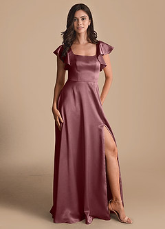 Azazie Bondi Bridesmaid Dresses Vintage Mauve A-Line Bow Metallic Satin Dress image5