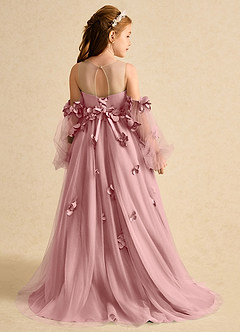 Azazie Karrie Flower Girl Dresses Dusty Rose A-Line with Sleeves Tulle Dress image2