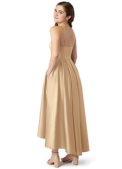 Azazie Jemima Junior Champagne A-Line with Pockets Stretch Satin Dress image5