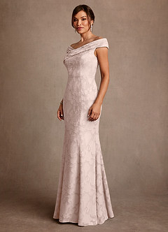 Azazie Aberdeen vestidos de madre de la novia Vestido de Rosa Rubor de Devorado Floral de Corte Recto con Plisado image4