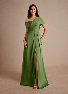 Azazie Milton Mother of the Bride Dresses Juniper A-Line Pleated Stretch Satin Dress image5