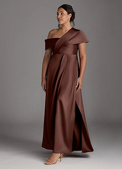 Azazie Milton Vestidos para mãe da noiva Vestido Café Expresso de Cetim elástico de Linha A com Plissado image11