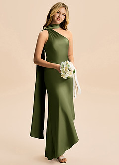 Azazie Briony Junior Etui Plissee Stretch-Satin Kleid Olivgrün image4