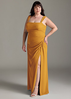 Azazie Jesaphine Bridesmaid Dresses Butterscotch Sheath Bow Chiffon Dress image11